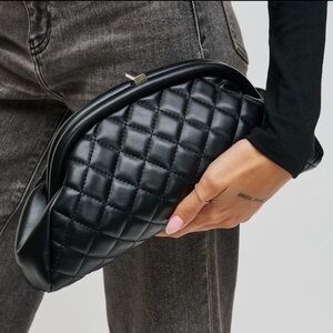 Black Quilted Clutch with Kiss-Lock Frame